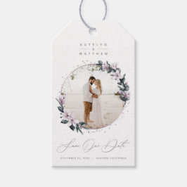 Magnolia Floral & Mauve Circle Foto Save The Date Geschenkanhänger