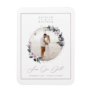 Magnolia Floral & Mauve Circle Foto Save The Date Magnet