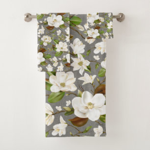 Magnolia Floral Monogram Badhandtuch Set