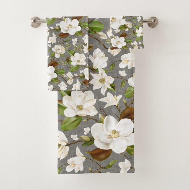 Magnolia Floral Monogram Badhandtuch Set (Insitu)