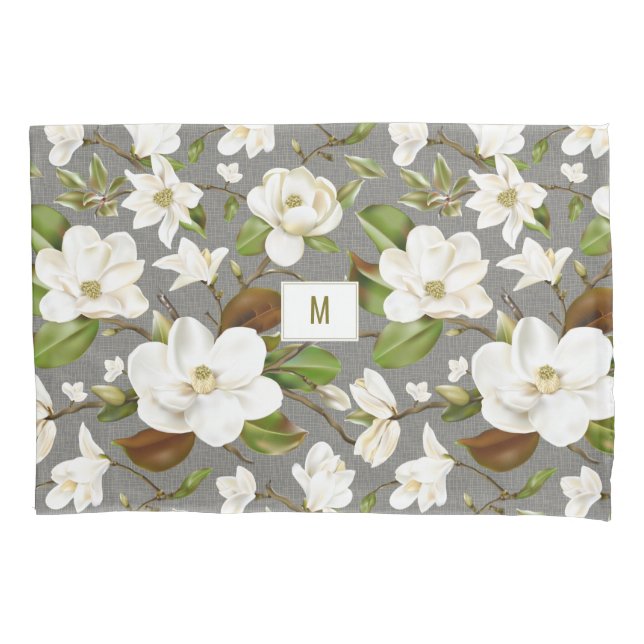 Magnolia Floral Monogram Kissenbezug (Vorderseite)