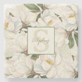 Magnolia Floral Monogram Stone Untersetzer