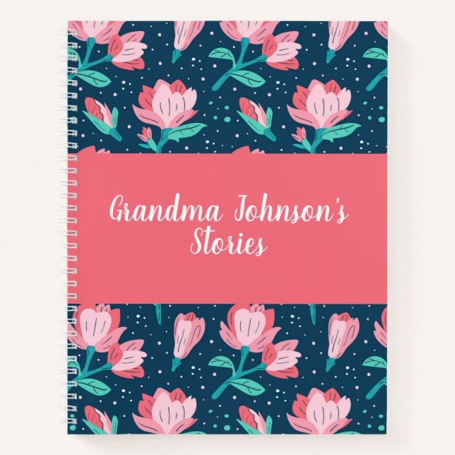 Magnolia Floral Oma's Stories Name Memory Book Notizbuch (Vorderseite)
