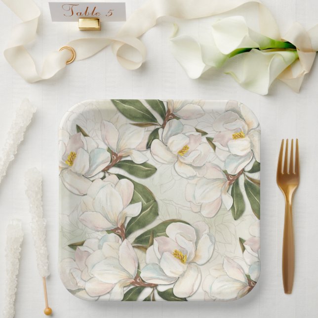 Magnolia Floral Paper Plate Pappteller (Hochzeit)