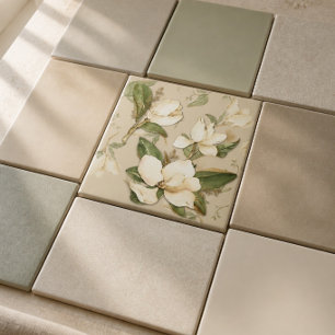 Magnolia Floral Print Decorative Tile Fliese