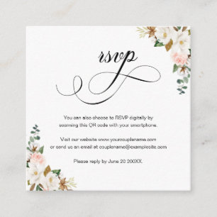 Magnolia floral Script QR Code Wedding RSVP Card Begleitkarte