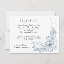 Magnolia Floral Watercolor Blau n Weißer Empfang RSVP Karte