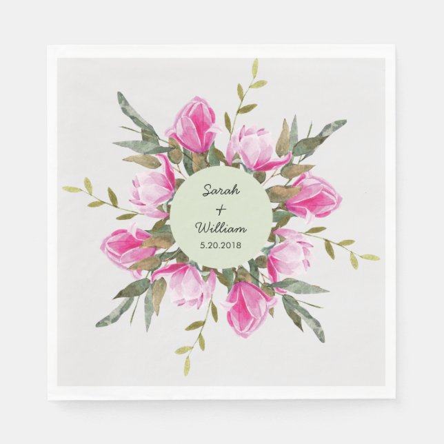 Magnolia Floral Watercolor Paper Napkin Serviette (Vorderseite)