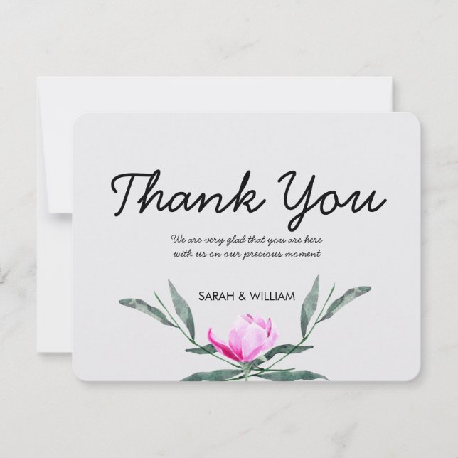 Magnolia Floral Watercolor Wedding Danke Karte (Vorderseite)