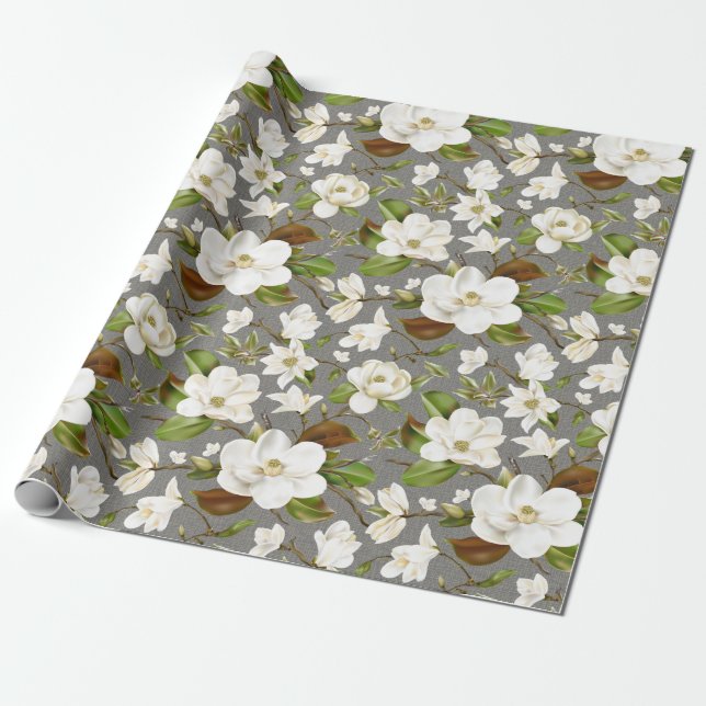 Magnolia Floral Wedding Geschenkpapier (Ungerollt)