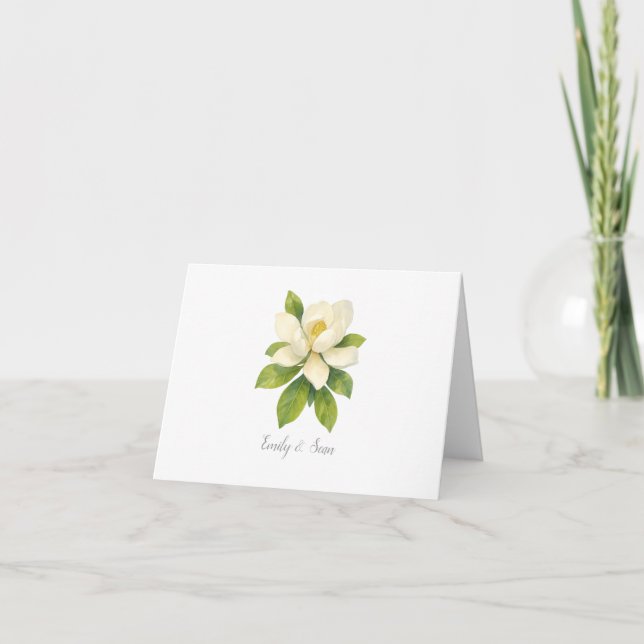 Magnolia Flower Custom Wedding Monogram  Dankeskarte (Vorderseite)