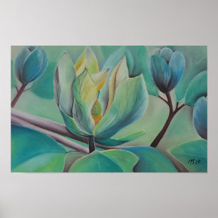 Magnolia Flower Wall Art   Botanical Poster   Soft