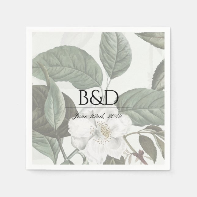 Magnolia Garden Wedding Monogram Cocktail Napkins Serviette (Vorderseite)