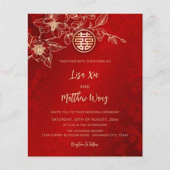 Magnolia Gold Red Chinese Wedding Flyer (Vorne)