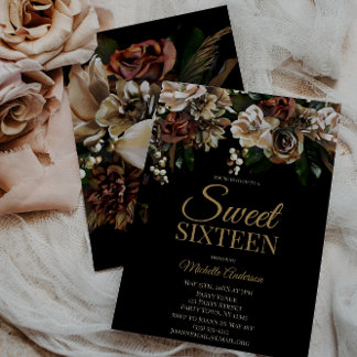 Magnolia Gold und Black Floral 16 . Geburtstag Einladung