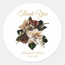 Magnolia Gold und Black Floral Vielen Dank Runder Aufkleber