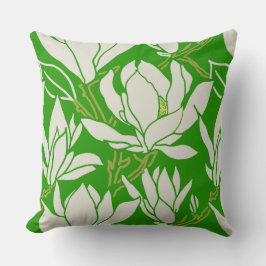 Magnolia-Grafik im Kelly-Grün-Muster Kissen