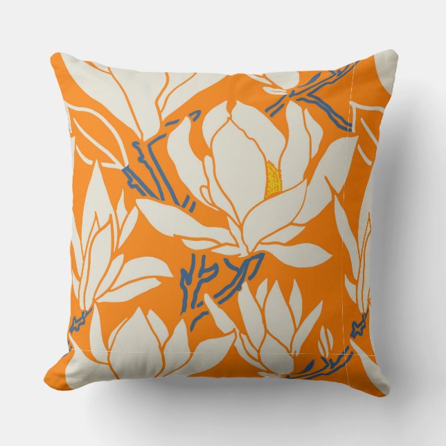 Magnolia-Grafik im orangen Muster Kissen (Vorderseite)