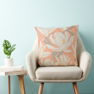 Magnolia-Grafik im Pfirsichmuster Kissen