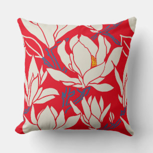 Magnolia-Grafik im roten Muster Kissen