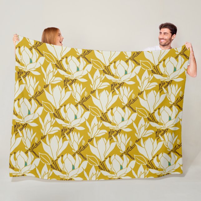 Magnolia-Grafik im Senfmuster Fleecedecke (Beispiel)
