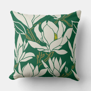 Magnolia-Grafik im Smaragd-Muster Kissen