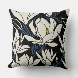 Magnolia graphic in beige and black pattern kissen