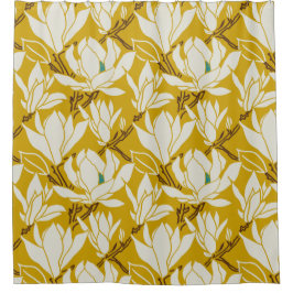 Magnolia graphic in mustard pattern duschvorhang