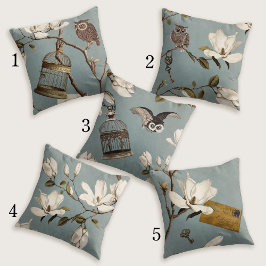 Magnolia Grove with Owls 03 Duck egg blue Kissen