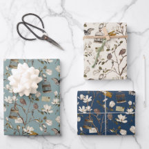 Magnolia Grove with Owls in Cream and Blue