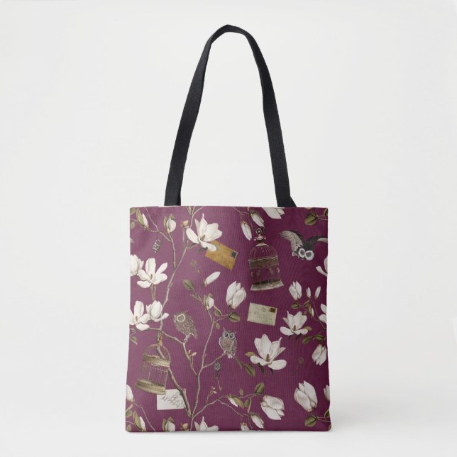 Magnolia Grove with Owls in Mulberry Red (Vorderseite)