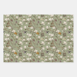 Magnolia Grove with Owls in Pastel Greens Geschenkpapier Set