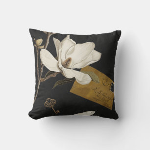 Magnolia-Hain mit Eulen 05 Schwarz Weiß Senf Kissen