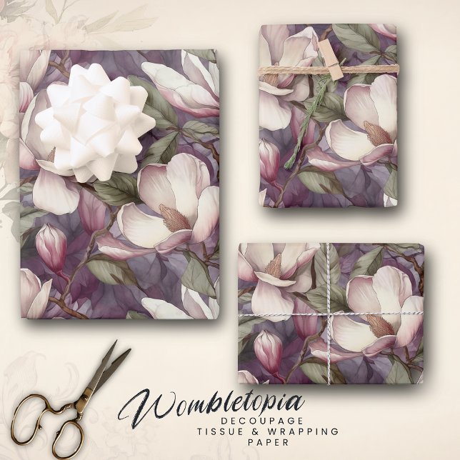 Magnolia Hand bemalt Blumenkunst Lila Geschenkpapier Set (Von Creator hochgeladen)