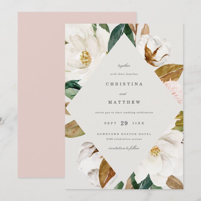 Magnolia Hochzeit Einladung (Vorne/Hinten)