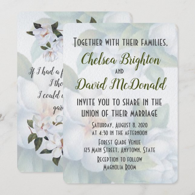 Magnolia Hochzeit Einladung (Vorne/Hinten)