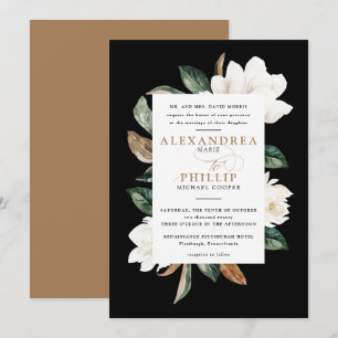 Magnolia Hochzeit Einladung   Schwarz