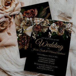 Magnolia-Hochzeit in Gold und Schwarz Einladung
