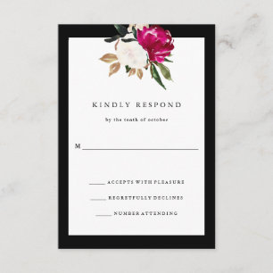 Magnolia HochzeitsrSVP Schwarz und Weiß RSVP Karte