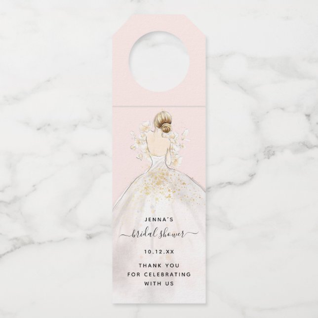 Magnolia Illustriert Bride Brautparty Flasche Ha Flaschenanhänger (Vorderseite)