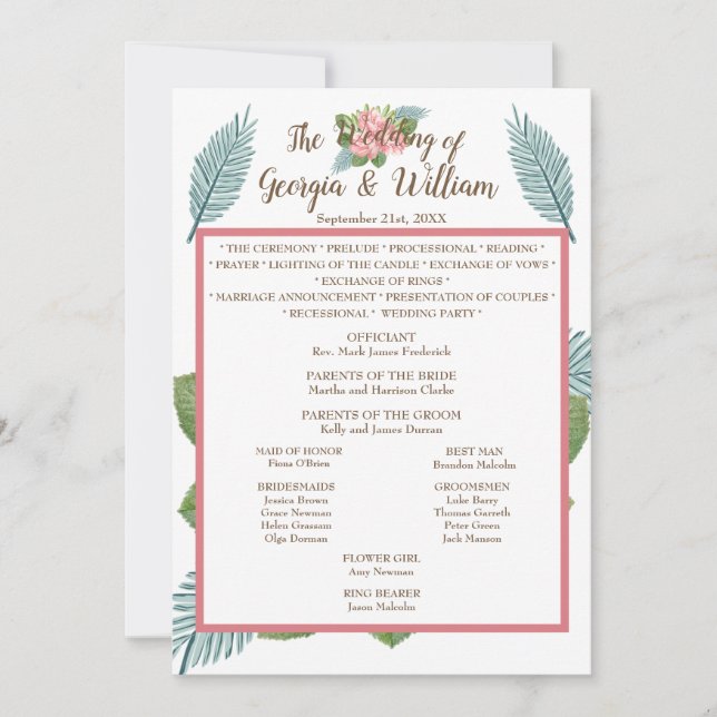 Magnolia Lilies Bouquet Wedding Program Chart (Vorderseite)