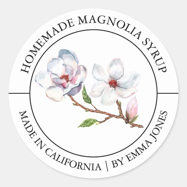 Magnolia Modernes Label Runder Aufkleber (Vorderseite)
