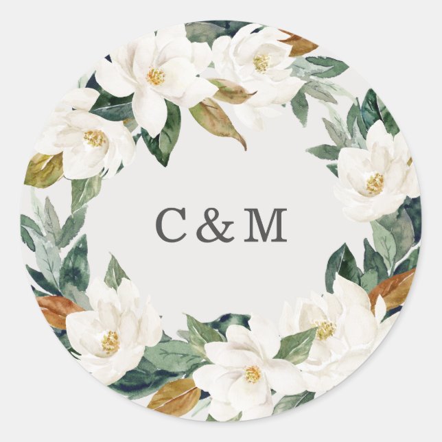 Magnolia Monogram Sticker Tag (Vorderseite)