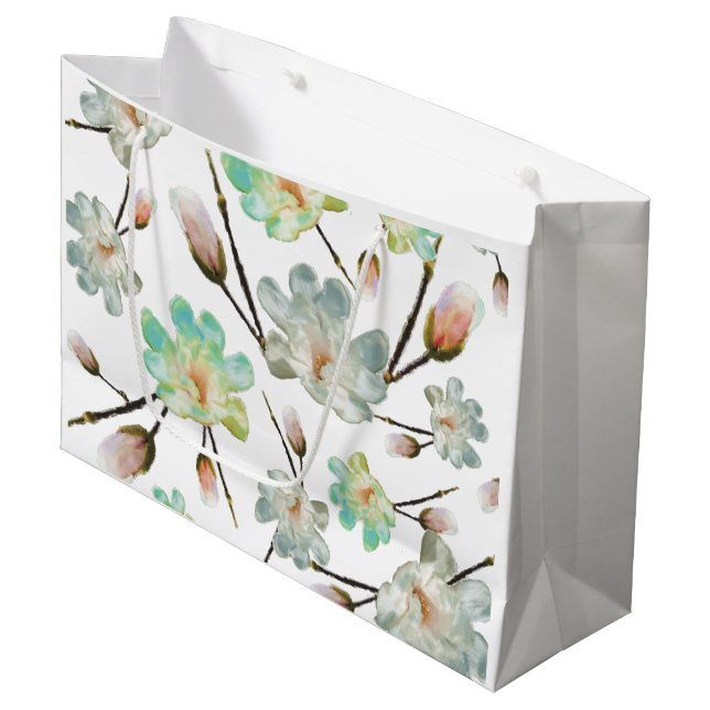 Magnolia Muster Große Geschenktasche Geschenktüte (Vorderseite Schrägansicht)