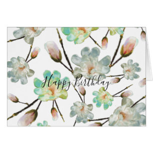 Magnolia Pattern Happy Birthday Card