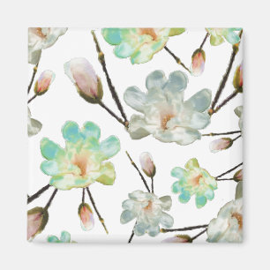 Magnolia Pattern Square Magnet