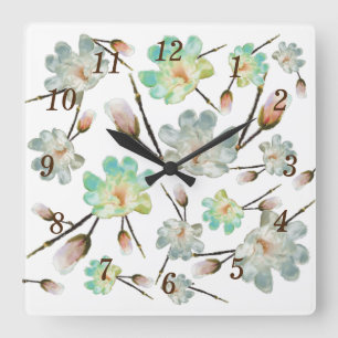 Magnolia Pattern Wall Clock Quadratische Wanduhr