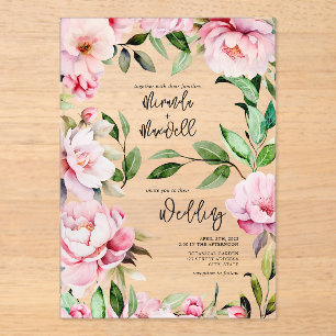 Magnolia Peony Pink Watercolor Blumenhochzeit Acryleinladungen