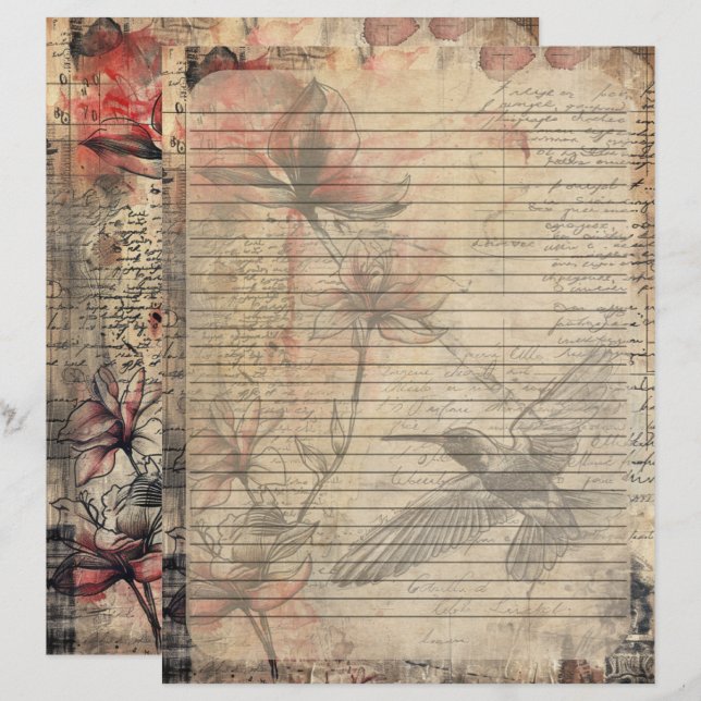 Magnolia Pflanze Altes Manuskript Briefbogen (Vorne/Hinten)