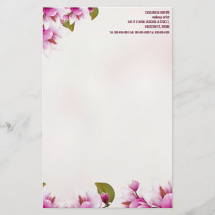 Magnolia Pink Floral Personalisiert Briefpapier